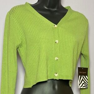 NWT SOHO Apparel green ribbed lightweight long sleeve cropped sweater